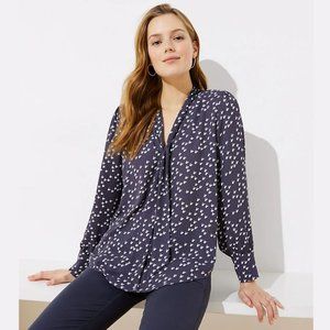 NEW Loft Gray Hen Chicken Tie Neck with Bow Flowy Blouse Top Petite, Size XXSP
